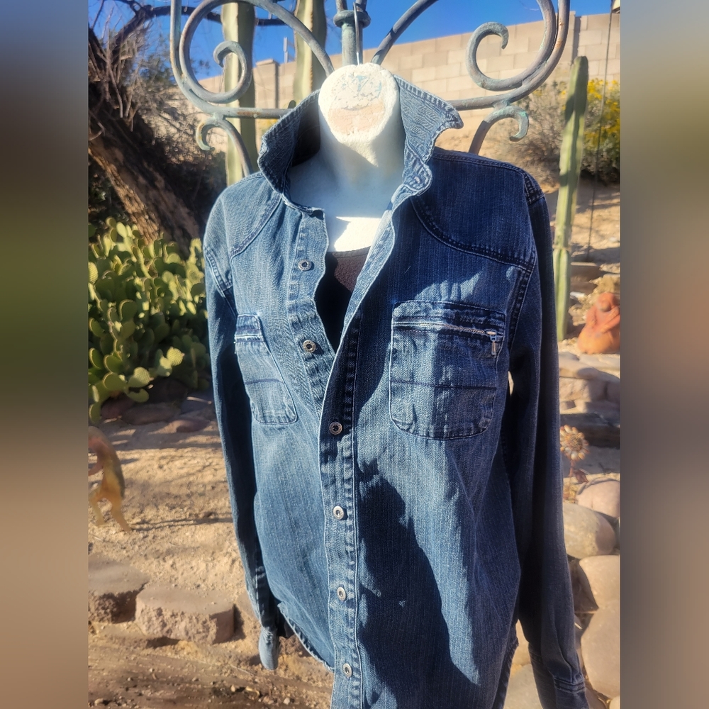 Distressed Vintage Wabash Hickory Stripe Denim Shirt